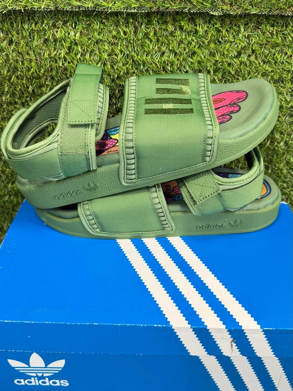 adidas PW Adilette 2.0 Pharrell Williams Green Hu Sandals Men Size 8 FU7611